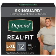 Depend Real Fit Adult Incontinence Underwear, Disposable Adult Diapers for Men, Maximum Absorbency, L/XL, Black \u0026 Grey, 12 Count